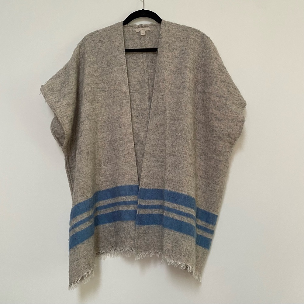Loft Soft Cozy Fringe Oversized Poncho Gray Blue